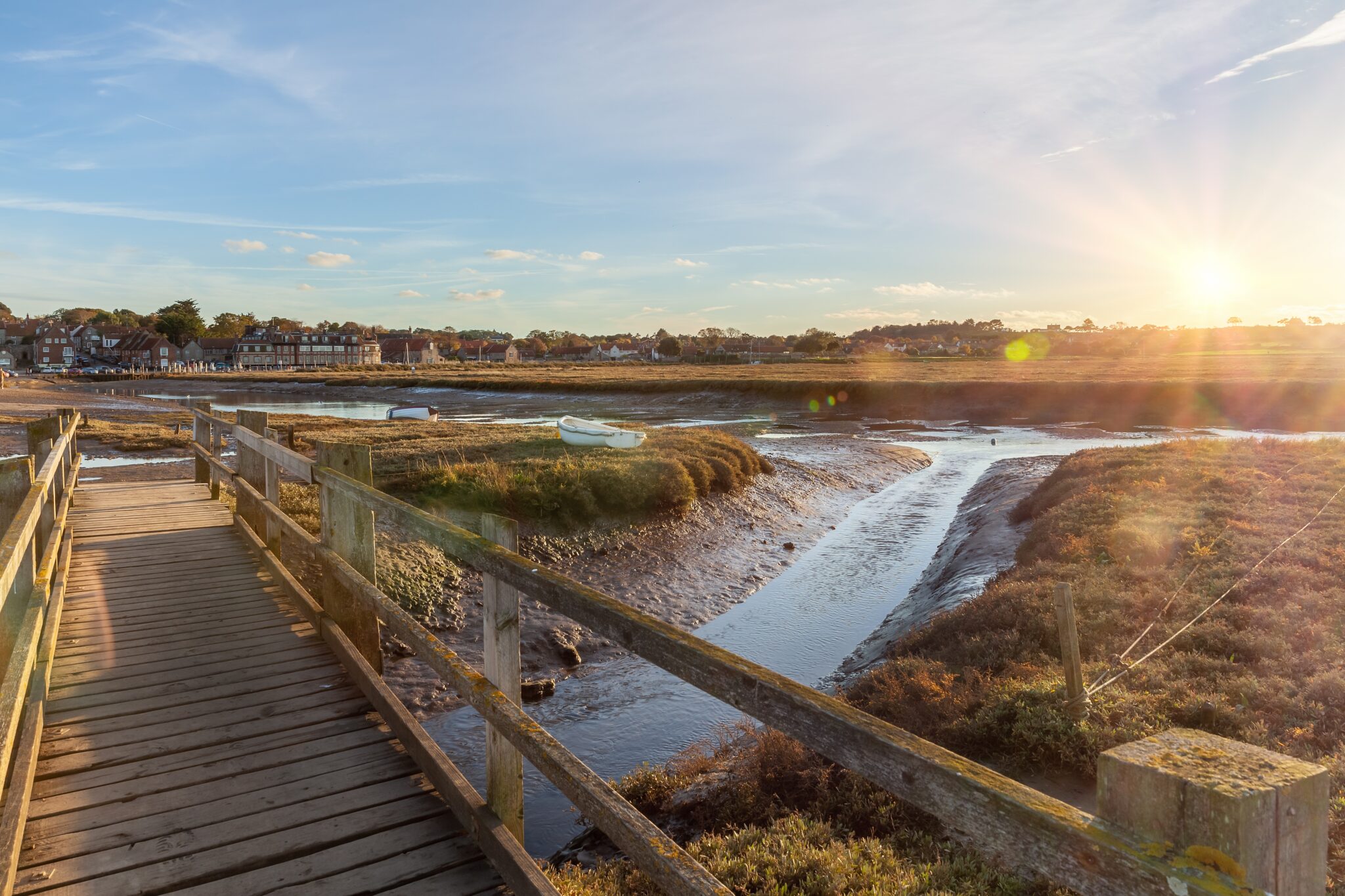 Blakeney,Quay,Wooden,Foot,Bridge,In,Norfolk,Uk,At,Sunset.